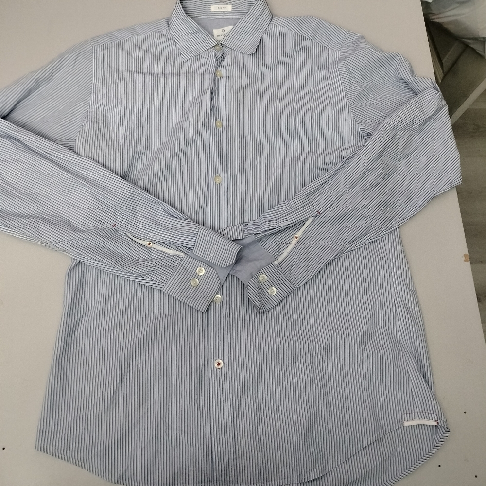 Hartford shirt Men's Large blue White white Stripped Long Sleeve Slim Fit